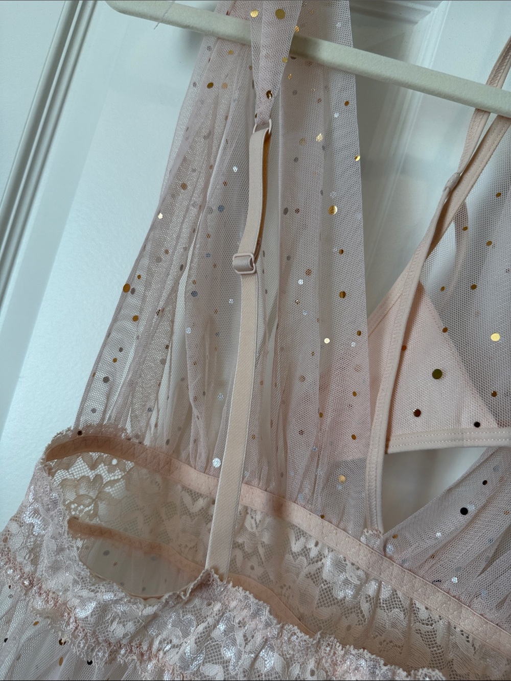 NWT Adore Me Blush Pink Sequin Mesh Chemise with thong, size L - Picture 7 of 8